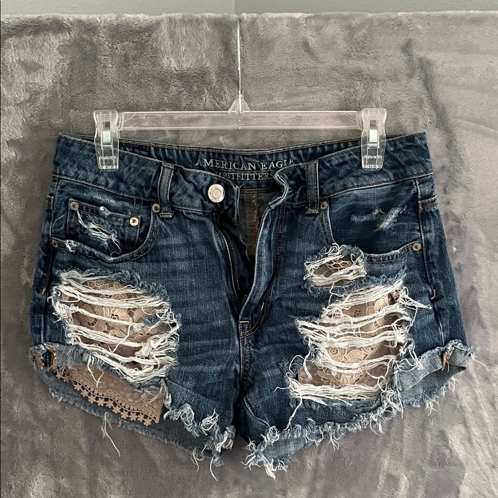 American Eagle Outfitters Ripped Dark Blue Jean Shorts